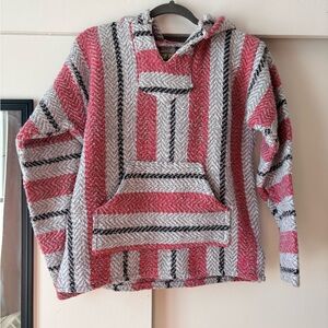 Striped Pink and Gray Baja Hoodie